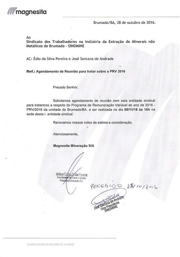 Magnesita Mineração S/A - Agendamento de reunião para tratar sobre a PRV 2016