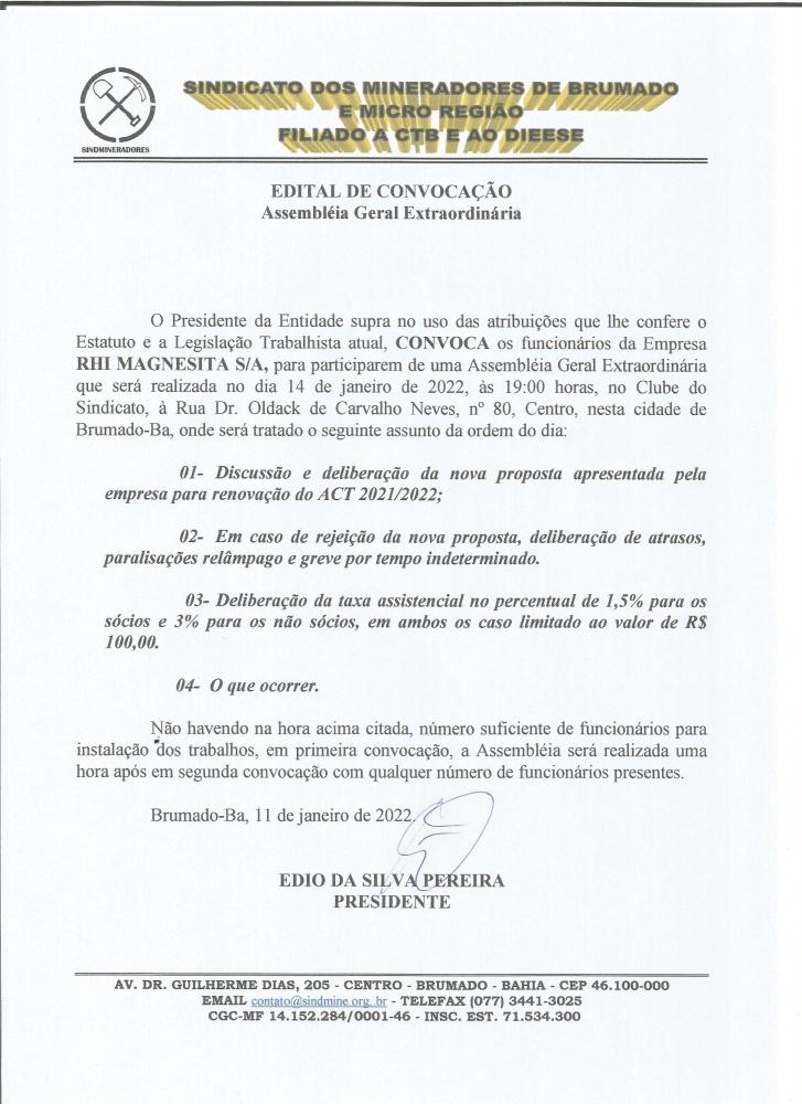 Edital de Convocação - Assembléia Geral Extraordinária - RHI Magnesita S/A