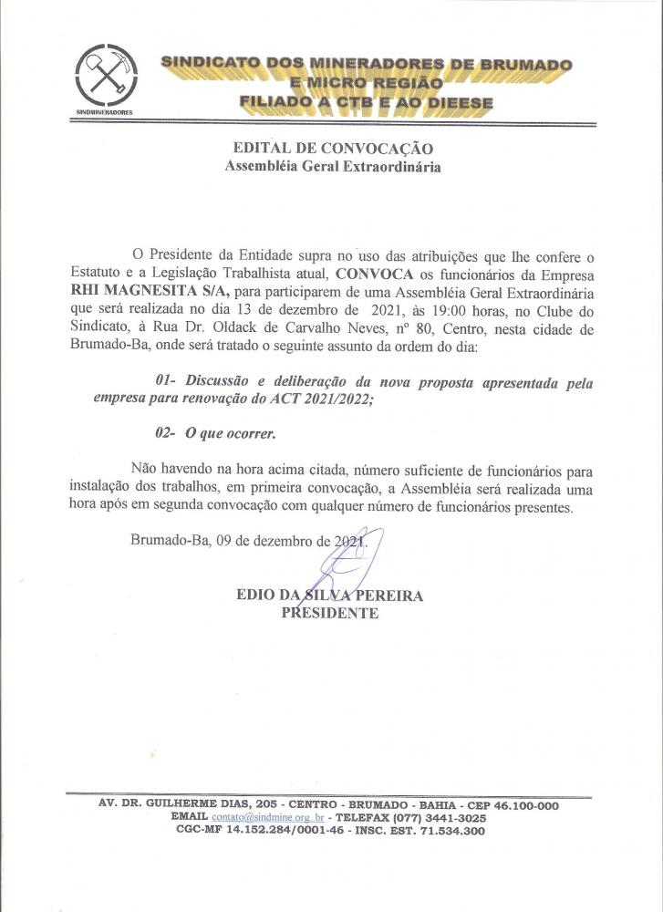 Edital de Convocação - Assembléia Geral Extraordinária - RHI Magnesita S/A