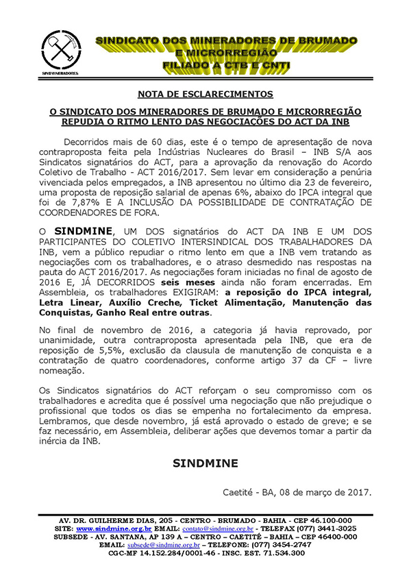 Nota de esclarecimentos