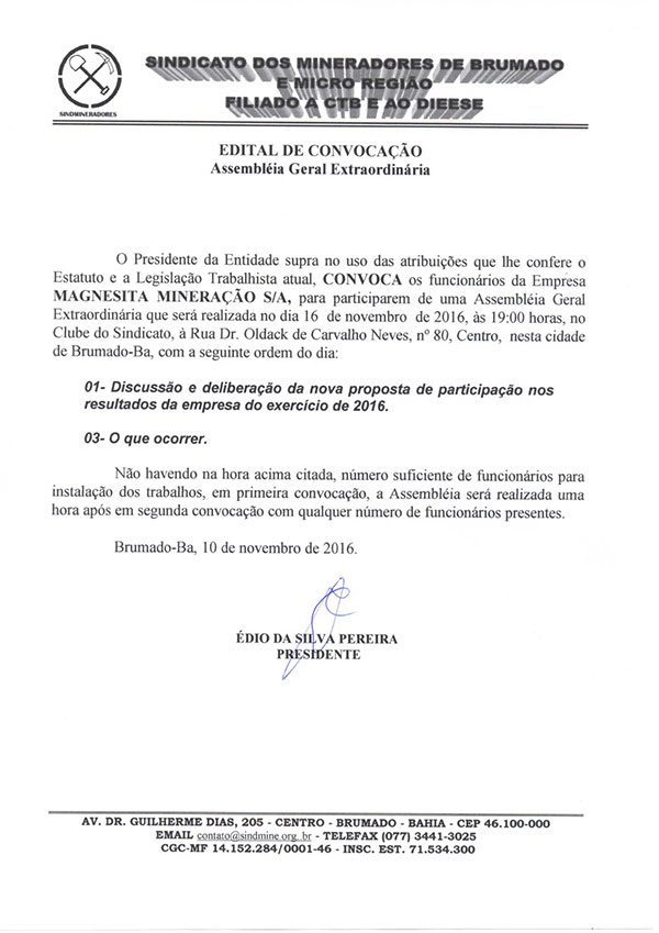 Edital de Convocação - Assembléia Geral Extraordinária - Magnesita Mineração S/A
