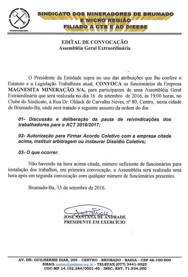Edital de Convocação - Assembléia Geral Extraordinária - Magnesita Mineração S/A