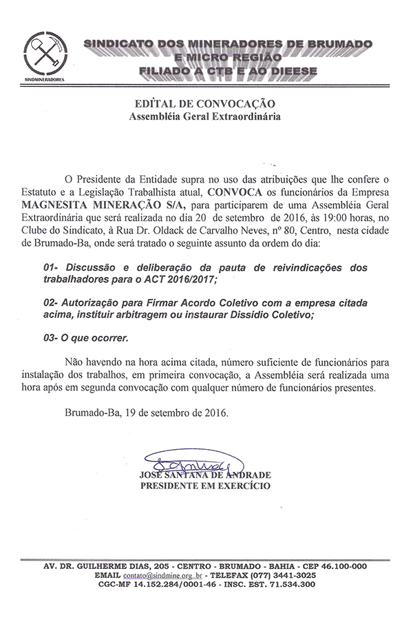 Edital de Convocação - Assembléia Geral Extraordinária - Magnesita Mineração S/A