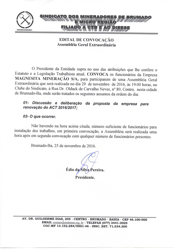 Edital de Convocação - Assembléia Geral Extraordinária - Magnesita Mineração S/A