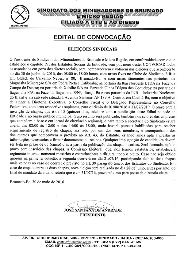 Edital de Convocação - Eleições Sindicais