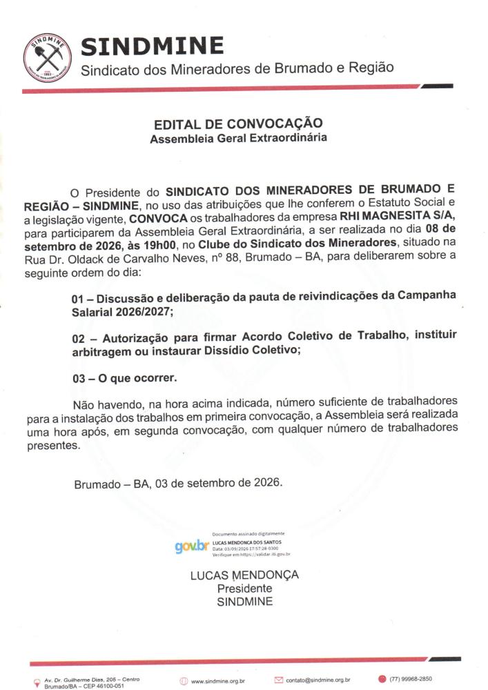Edital de Convocação - Assembléia Geral Extraordinária - RHI Magnesita S/A