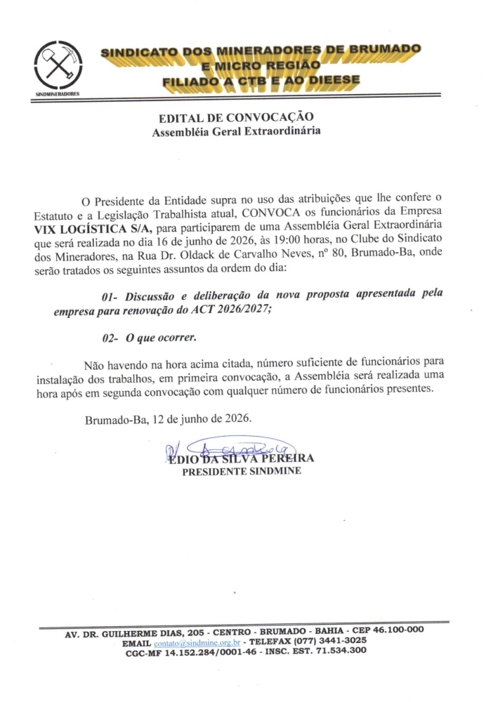 Edital de Convocação - Assembléia Geral Extraordinária - Vix Logística S/A