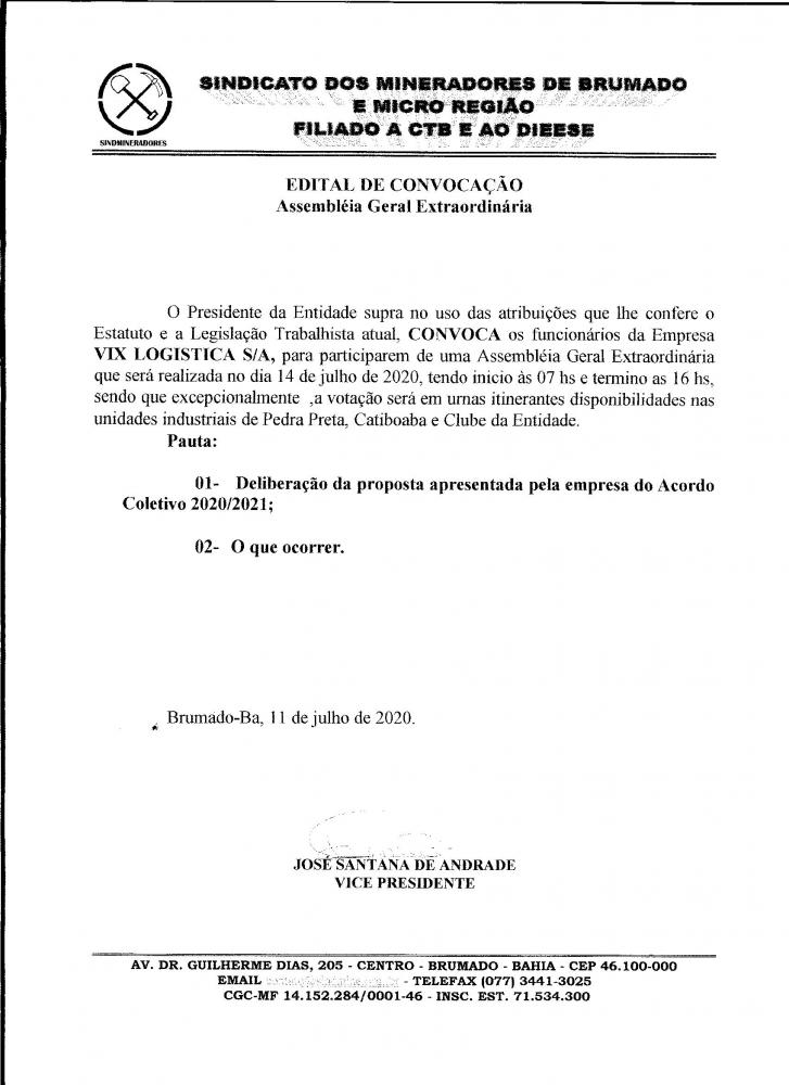Edital de Convocação - Assembléia Geral Extraordinária - Vix Logística S/A