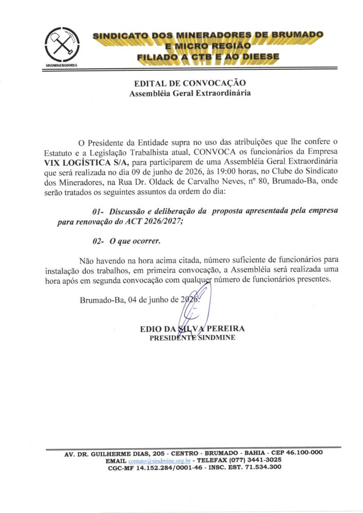 Edital de Convocação - Assembléia Geral Extraordinária - Vix Logística S/A