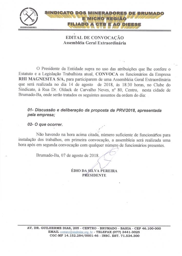 Edital de Convocação - Assembléia Geral Extraordinária - RHI Magnesita S/A