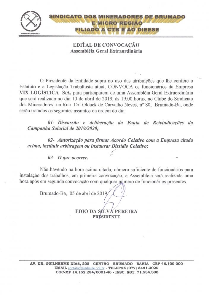 Edital de Convocação - Assembléia Geral Extraordinária - Vix Logística S/A