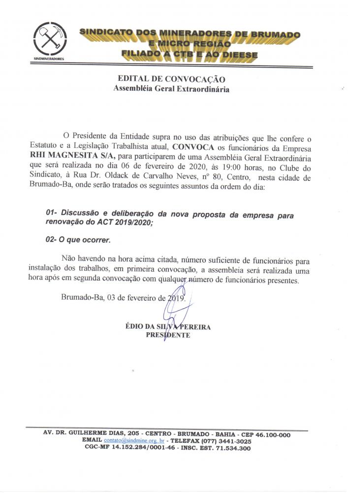 Edital de Convocação - Assembléia Geral Extraordinária - RHI Magnesita S/A