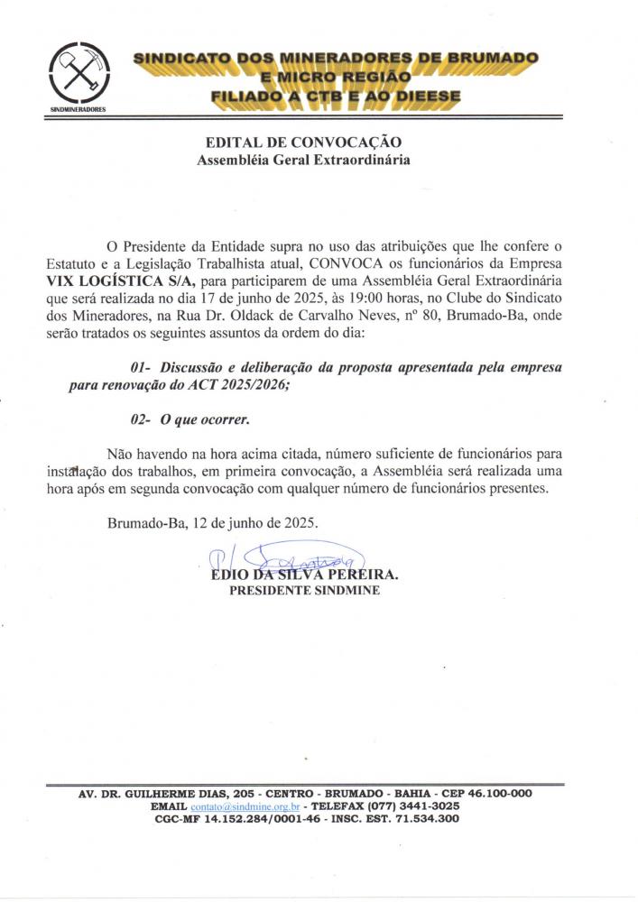 Edital de Convocação - Assembléia Geral Extraordinária - Vix Logística S/A