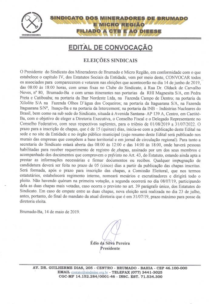 Edital de Convocação - Eleições Sindicais
