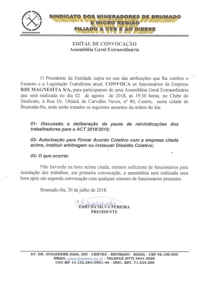 Edital de Convocação - Assembléia Geral Extraordinária - RHI Magnesita S/A